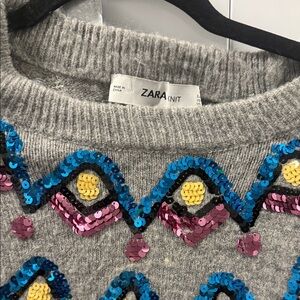 Zara Gray Sweater with Colorful Sequin Pattern